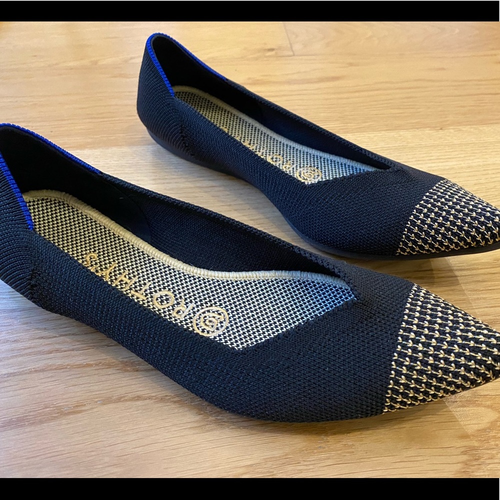 Rothy’s The Point in Licorice with a Gold Toe
